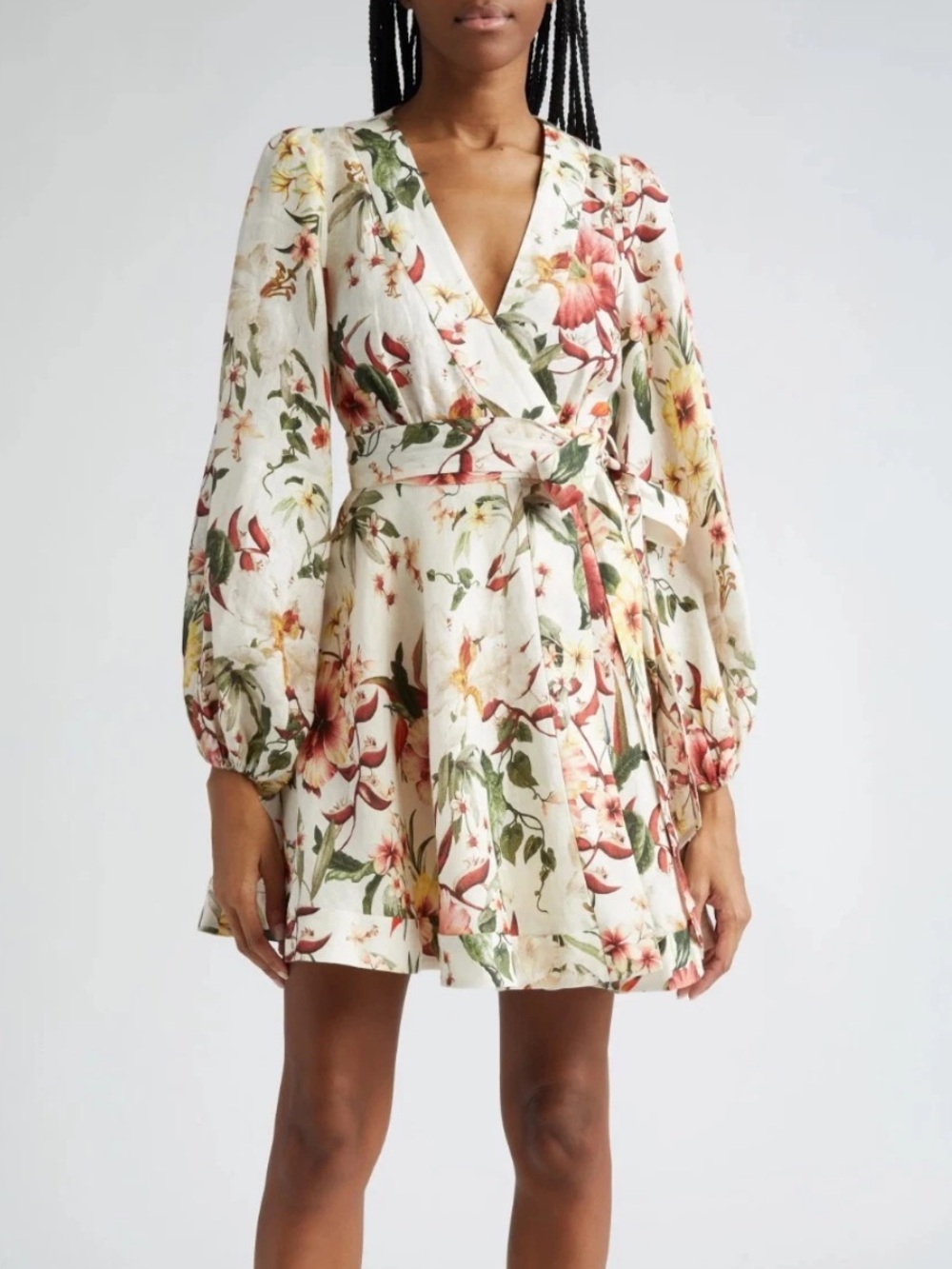 Zimmermann Ivory Floral Wrap Mini Dress